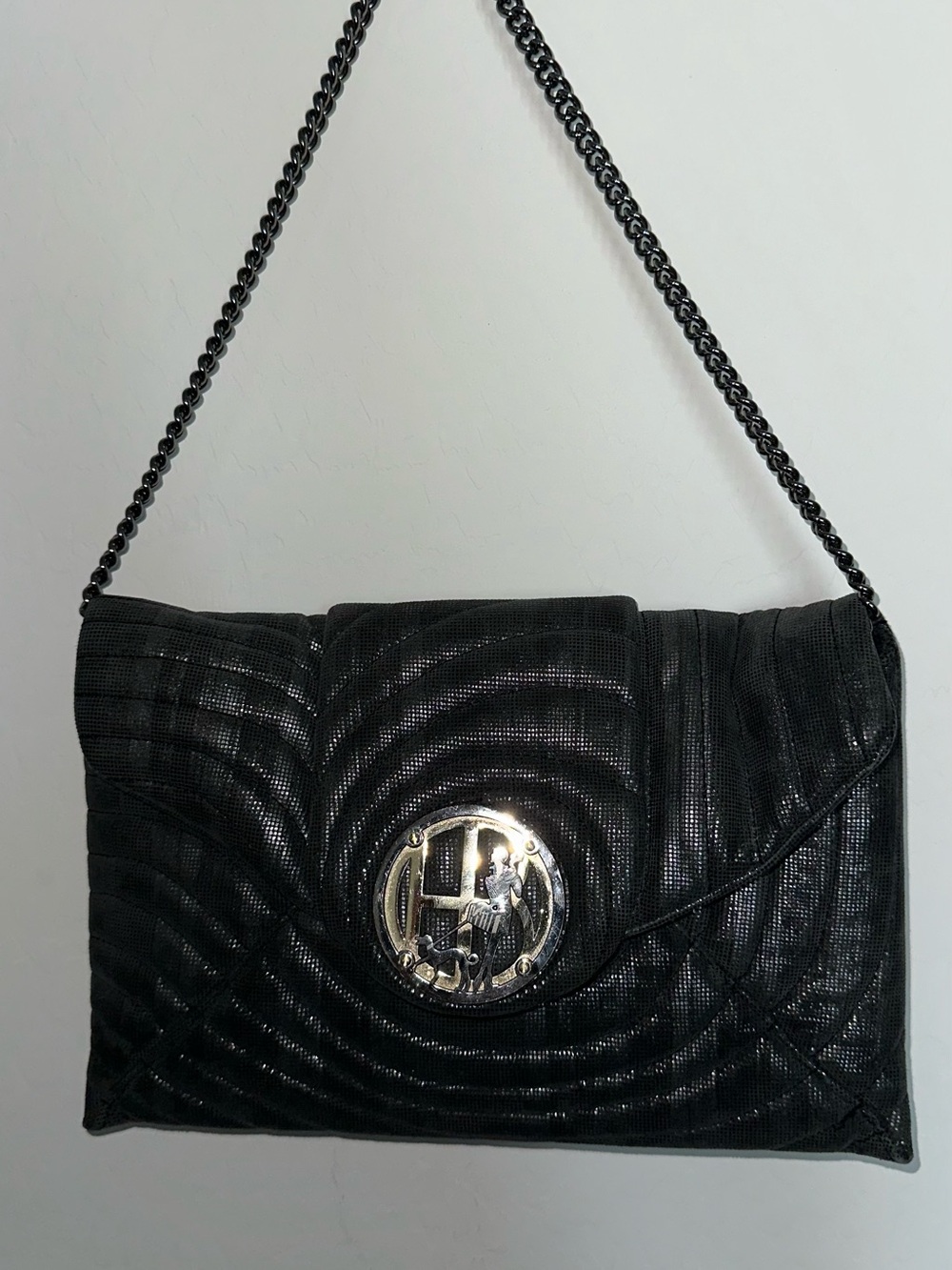 RARE Henri Bendel No. 7 Metallic Quilted Shoulder Bag/Clutch - GIRL WALKING DOG - Picture 9 of 9